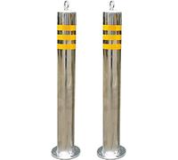 2 Pack Heavy-Duty Stainless Steel Bollard Posts for Parking & Garden Decor, 25.5"x3" Silver with Expansion Screws - Durable, Weather-Resistant, Stylish Outdoor Safety Barriers