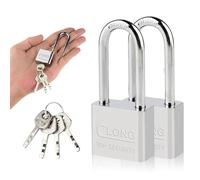 2 Pack Heavy Duty Steel Long Shackle Padlocks, Outdoor Waterproof Steel Safe Padlock with 4 Keys for Shed, Warehouse, Fence, Office, Garage, Garden, Gym Locker (60mm)
