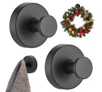 2 Pack Heavy Duty Suction Cup Hooks, Strong Reusable Wreath Hanger for Front Door, Glass Window & Mirror, No Drill Stainless Steel Command Hook for Bathroom Shower Towel & Kitchen(Black)