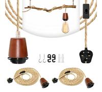 2 Pack Hemp Rope Pendant Light Kit, E27 Vintage Lamp Holder with Plug & On/Off Switch, 5.1m Adjustable Hemp Cord, DIY Plug in Hanging Fixture Lamp Compatible with Lampshade (Bulb Not Included)