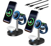 2 Pack Hevanto 2026 3 in 1 Wireless Charging Station for Apple MagSafe Charger, 15W Fast Magnetic Mag-Safe Charger Stand for iPhone 17 16 15 14 13 12 iWatch AirPods (Adaptor Not Included),SilverBlack