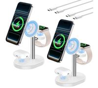 2 Pack Hevanto 2026 3 in 1 Wireless Charging Station for Apple MagSafe Charger, 15W Fast Magnetic Mag-Safe Charger Stand for iPhone 17 16 15 14 13 12 iWatch AirPods (Adaptor Not Included),SilverWhite
