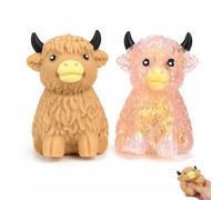 2 Pack Highland Cow Squishy Animal Squishys Light Yellow Cow And Maltose Orange Black Horn Soft Gentle For Desk Office Home Travel