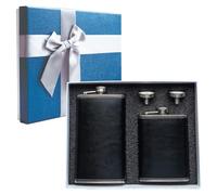 2 Pack Hip Flask for Liquor, 8oz + 12oz Hip Flask Set Stainless Steel Leather Hip Flask + Funnels, Leak Proof Pocket Hip Flask for Men, Black