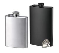 2 Pack Hip Flasks for Liquor, 4 oz & 8 oz Stainless Steel Leakproof Thin Flasks with Funnel, Portable Pocket Hip Flasks for Men & Women (4 oz Silver, 8 oz Black)