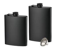 2 Pack Hip Flasks for Liquor, 8 Oz & 12 Oz Stainless Steel Leakproof Thin Flasks with Funnel for Men & Women (Matte Black)