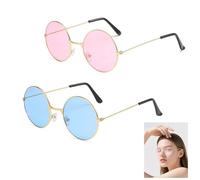 2 Pack Hippie Retro Sunglasses, John 60's Style Round Coloured Lens Glasses, Unisex Pink & Blue, Lightweight Metal Frame & Soft Nose Pads, Hippy Specs Sunglasses for Fancy Dress Costume Accessories