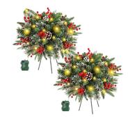 2 Pack Holiday Planter Decorations - Pre-Lit Artificial Christmas Tree Urn Filler with Timer 8 Mode,Holiday Planter Filler with LED Lights,Pot Fillers with Tripod Stake for Porch,Yard,Garden Decoor