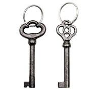 2 Pack Hollow Barrel Skeleton Keys, KY-2AB & KY-3AB Skeleton Keys with 2 Key Rings, Antique Brass Key Kit for Vintage Furniture & Locks or Decorations