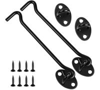 2 Pack Hook and Eye Latch, 6 Inch Black Cabin Hooks Stainless Steel Eye Gate Latch Easy Lock, Sliding Door Hooks Barn Door Catch Hardware with Screws for Outdoor Garden Shed Patio Window Wooden Gates