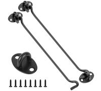 2 Pack Hook and Eye Latch Black 250mm(10") Cabin Hooks and Eye Metal Door Hook Latch Heavy Duty Cabinet Latches for Door Gate Window Closet Shed