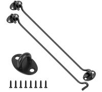 2 Pack Hook and Eye Latch Black 300mm(12") Cabin Hooks and Eye Metal Door Hook Latch Heavy Duty Cabinet Latches for Door Gate Window Closet Shed