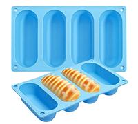 2 Pack Hot Dog Bun Pan, Silicone Hot Dog Bun Molds Sausage Mold Nonstick & Heat Proof Baking Pan Bread Mold for Homemade Hotdog Bun Rolls
