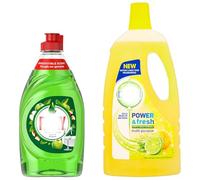 2 Pack Household Cleaning Bundle - Fary Washing Up Liquid Apple 320ml & Dattol Power & Fresh Floor Cleaner Lemon & Lime 1L - Kitchen Dishwashing & Floor Cleaning Essentials