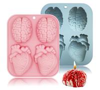 2-Pack Human Organ Silicone Mold Duo - Realistic Brain & Heart Molds for Halloween Treats & Crafts in Blue & Pink