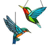 2 Pack Hummingbird Stained Glass Birds Window Hangings, Stained Glass Decorations,Bird Suncatcher for Window Decor Hummingbird Gifts for Mom,Bird Lovers