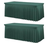 2 Pack Hunter Green Spandex Tablecloths for 6 Foot Rectangle Tables, Wrinkle Free Fitted Table Cover 6ft Green Stretchy Table Clothes with Skirt for Parties Weddings Birthday Banquet Baby Shower