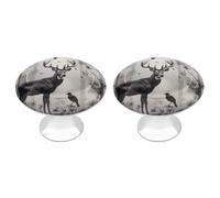 2 Pack Hunting Silhouette of Deer Cabinet Knobs Round 1.1" Stainless Steel Dresser Knobs Single Hole Knob with Screws Door Pulls Handles Kitchen Hardware for Bathroom Cupboard Closet Door Wardrobe