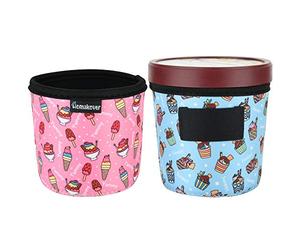 2 Pack Ice Cream Pattern Print Size Ice Cream Sleeves Neoprene Cover with Spoon Holder Cover (Ice Cream (2PCS))