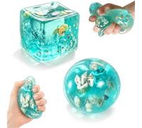 2 Pack Ice Cube Squishy Fidget Toys with Ocean Shells, Slow Rise Squishy Cube Stress Balls, Soft Sensory Squeeze Toys for Adults Teens, Anxiety Relief Desk Fidget Toy (K)