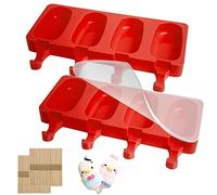 2 Pack Ice Lolly Moulds, Cakesicle Moulds, Cake Pop Mould, Popsicle Mould, Homemade Oval Popsicle Maker with 2 Lids & 100 Wooden Sticks for DIY Ice Cream (Red)