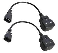 2 Pack IEC Cable, C14 to UK Socket, 0.37m Single Socket Short Extension Lead, 250V 13A Fused C14 Male Plug to UK Female, Power Cord for Home, Office, Travel & Appliances, Black