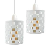 2 Pack Industrial Pendant Light Shades - Metal Drum Lampshades with Wire Cage, Easy Fit Ceiling Lights for Kitchen, Living Room, Corridor, Indoor Modern Home Lighting, White