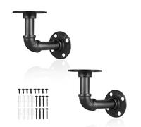 2 Pack Industrial Pipe Shelf Brackets, Black Floating Pipe Brackets with 16 Screws 1/2 inch Heavy Duty Metal Vintage Decor Bracket for Shelves Scaffold Board and Wall Mounted (10*10 cm)
