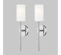 2 Pack Industrial Wall Light Fixture Vintage Linear Long Wall Sconce with White Cylinder Fabric Shade, American Rural Hardwired Metal Wall Lamp Chrome/Black Bathroom Vanity