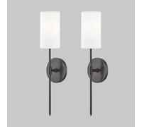 2 Pack Industrial Wall Light Fixture Vintage Linear Long Wall Sconce With White Cylinder Fabric Shade, American Rural Hardwired Metal Wall Lamp Chrome/Black Bathroom Vanity