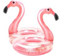 2 Pack Inflatable Flamingo Pool Floats Translucent Glitter Flamingo Float Rose Gold Swim Pool Floats for Kids Adult Summer Beach Water Party Supplies