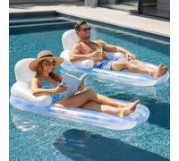 2-Pack Inflatable Pool Float Loungers for Adults, Marble Blue