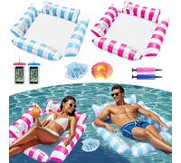 2 Pack Inflatable Pool Floats for Adults,4-in-1 Swimming Pool Floats Hammock,Multi-Purpose Pool Floats with Cup Holders for Summer Swimming Pool Beach