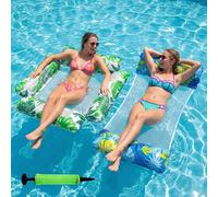 2-Pack Inflatable Pool Floats for Adults, 4-in-1 Water Hammock and Pool Lounger Set (127x70cm & 120x115cm), Foldable Pool Inflatables Lilo with Mesh Bottom for Holiday, Beach and Travel