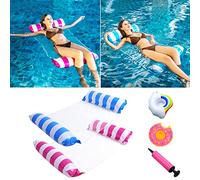 2 Pack Inflatable Pool Floats Hammock, 4-in-1 Multi-Purpose Inflatable Hammock with a Manual Air Pump, Pool Chairs for Swimming Pools Hot Tub Beach Summer, Water Lounge Party Toys (Blue, Pink)