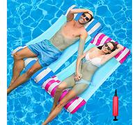 2 Pack Inflatable Pool Floats Hammock Water Hammock Bed Swimming Pool Float Chair Bed with Infloator Pump for Swimming Pools Hot Tub Beach Summer