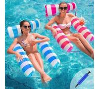 2 Pack Inflatable Pool Lounge Chairs, 4-in-1 Pool Floats Hammock for Adults, Floating Pool Chair Bed Lounger, Multi-Purpose Water Hammock Raft for Pool, Lake, Beach with Air Pump