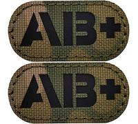 2 Pack Infrared IR Blood Type AB+ Positive POS Reflective Patches, Emblem Tactical Morale Military Badges with Hook Loop Fastener Backing