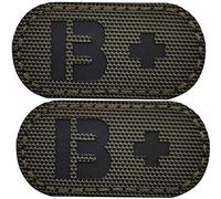2 Pack Infrared IR Blood Type B+ Positive POS Reflective Patches, Emblem Tactical Morale Military Badges with Hook Loop Fastener Backing