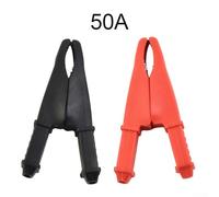 2-Pack Insulated Clips for Automotive Battery Testing - 50A, 1000V, 75mm Length, Red/Black Copper Clips with Nickel-Plated Metal