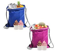 2 Pack Insulated Drawstring Cooler Bags, Waterproof Collapsible Lunch Bags for Work, School, Beach, Picnic (27 * 33cm)