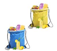 2 Pack Insulated Lunch Bag, Insulated Drawstring Bag, Waterproof, Foldable, Aluminum Cooler Bag, Mini Lunch Bag for Work, School, Travel (Sky Blue, Yellow)