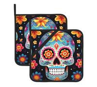 2 Pack Insulation Pot Holders with Pocket for Kitchen, Heat Resistant Hot Pads for Countertops, Sugar Skulls Oven Potholders for Cooking Baking Oven Hot Holders 8 inch Trivet