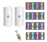 2 Pack Intelligent LED Night Lights with Motion Sensor,RGB 16 Colours Gradient Wireless Wall Lights,Rechargeable Stick-On Magnetic Wall Mounted Light,Auto / Continuous On,Rechargeable Lamp for Bedroom