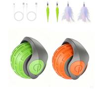 2 Pack Interactive Cat Toy Ball - Automatic Interactive Cat Toys for Indoor Cats with 2 Tails, 2 Speeds Rechargeable Cat Enrichment Toys for Small/Medium/Large Cats to Keep Them Busy (Green+Orange)