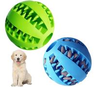 2 Pack Interactive Dog Toys for Treat Dispensing Squeaky Teething Chew Balls Dog Treat Ball for Small Dogs, Clean Teeth & Training (Blue + Green)