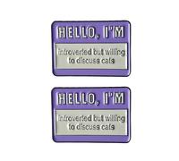 2 Pack Introvert Enamel Pins - “Hello I’m Introverted but Willing to Discuss Cats” Funny Badge - Cute Pins for Jackets, Bags, Party Accessories