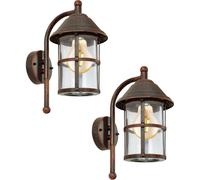 2 Pack Of Antique Brown Outdoor Wall Lights - Durable Zinc Plated Steel With E27 Socket