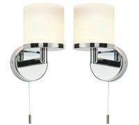 2 PACK IP44 Bathroom Wall Light Chrome Diffused Glass Modern Round Fitting Lamp