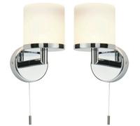 2 PACK IP44 Bathroom Wall Light Chrome Diffused Glass Modern Round Fitting Lamp